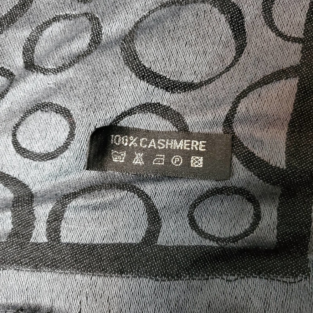 Cashmere Women Circular Geometric Pattern Fringe Gray Scarf - Picture 6 of 8